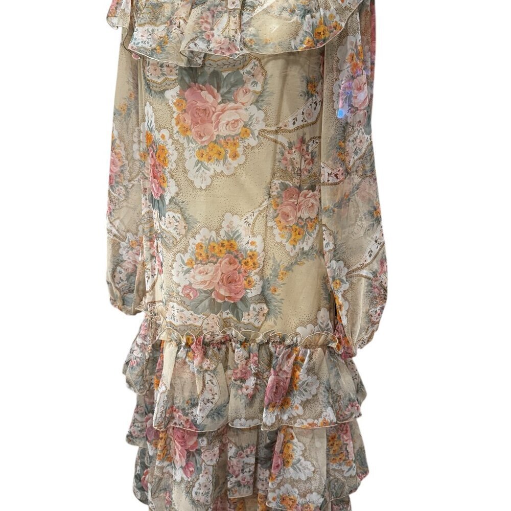Vintage 1970s Rona New York Sheer Floral Tiered Maxi Dress – Bohemian Prairie Co - Picture 6 of 9